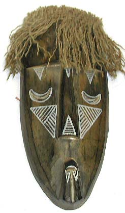 Tribal handcraft collection - rope hair white decor sleeping boy face wooden mask 