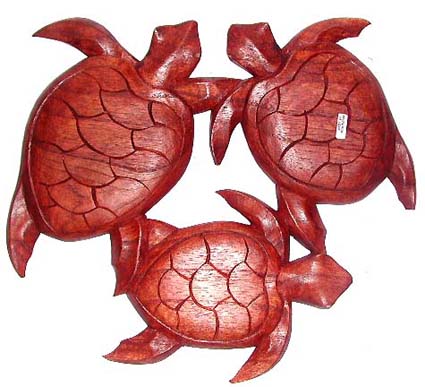 Tropical wood made of three turtle abstract carving 