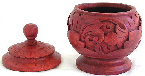 Oriental flower carving design tropical wooden container with lid 
