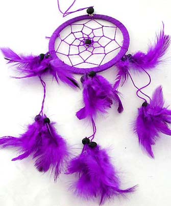 Wholesale Bali handicraft and Indonsian handmade gift items. Purple single circle feather dream catcher 