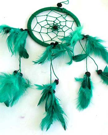 Green single circle feather dream catcher 
