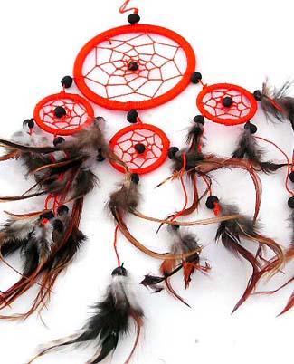 Orange 3-circles feather dream catcher 