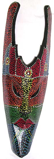 Batik dotted fire edge top wooden mask with red and green color painted 