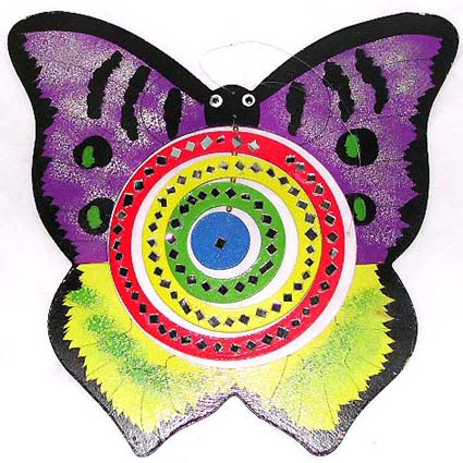 Purple yellow color buttefly wooden mobile with rotating center design 