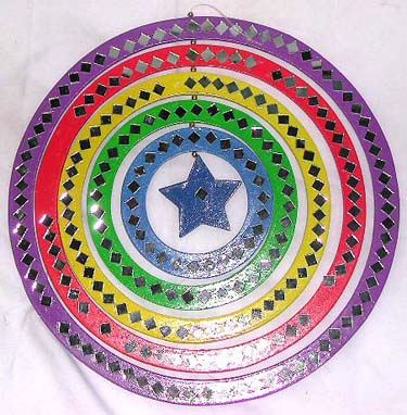 Assorted color circle wooden mobile with assorted pattern design rotating center 