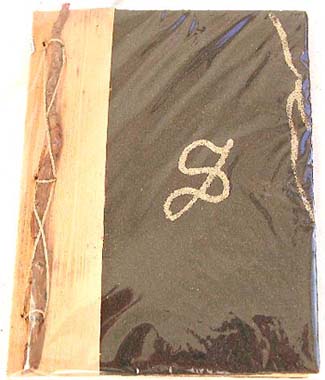 Assorted mystic symbol design black sand cover fashion notebook with rope, made of natural banana leaf, mulberry papers, recycling paper etc., randomly pick