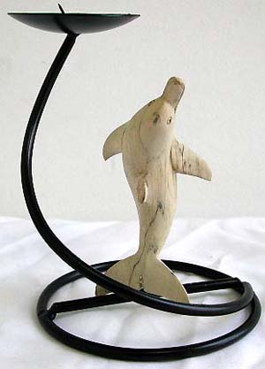 White wooden dolphin curved stand iron candle holder