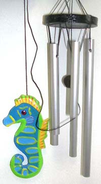 Blue color painted sea horse windchime with 4 metal pipes