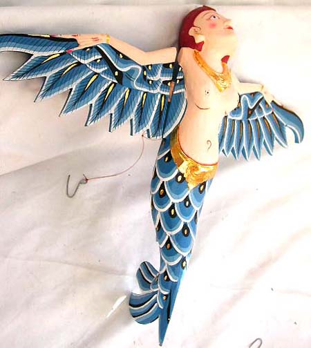 Color painting wooden flying lady mermaid, assorted color randomly pick
