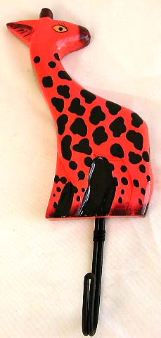 Red giraffe wooden hook hanger