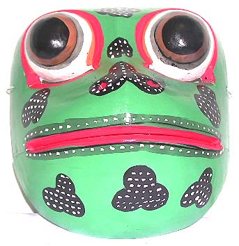 Black pattern decor green frog mask with open mouth