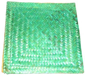 Green rattan mat set, set of 2 pieces 