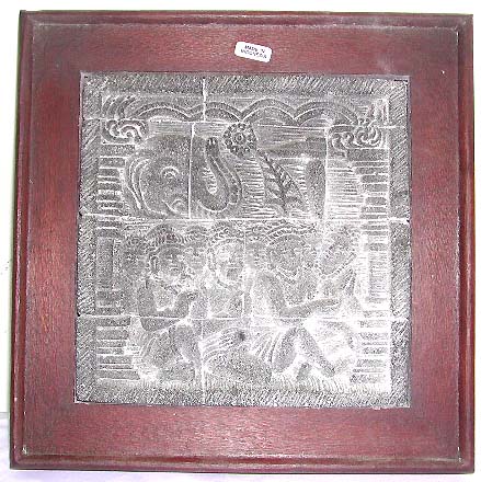 Square stone tribal carving plaque with wooden frame, assorted design randomly pick 