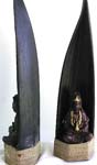 Guan Yin in coconut shell statue with rope tie on bottom, assorted color randomly pick