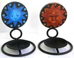 Iron candle holder with rounded sun moon star design, tan or blue color randomly pick