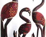 Wooden Batik flamingo family set, set of 3 pieces