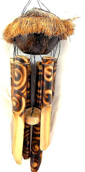 wholesale country decor and art for home garden - coconut shell bamboo wind chime from Bali Asia