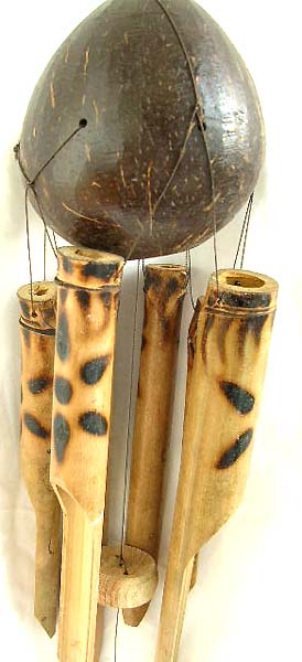 wholesale bamboo wind chime, coconut shell top bamboo windchime with fire burn star on pipes