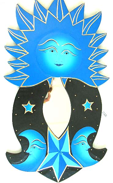 home decor accents and home accessories supply -long blue sun moon mirror frame glasses from Bali 