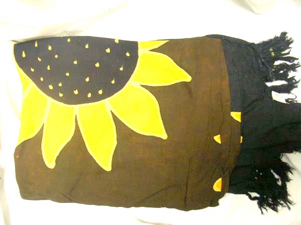Import wholesale factory dealer, Large sunflower decor on black bali batik tropical sarong