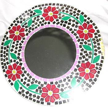 lotus flower pictures-lotus flower mirrors, flower rings, wooden carved flowers -wholesale distributor and direct importer native American, native American art,red lotus flower and green lotus flower leaf on glass mosaic handcrafted mirror wholesale native American tribal craft, Indian art, picture of flower , picture flower, virtual