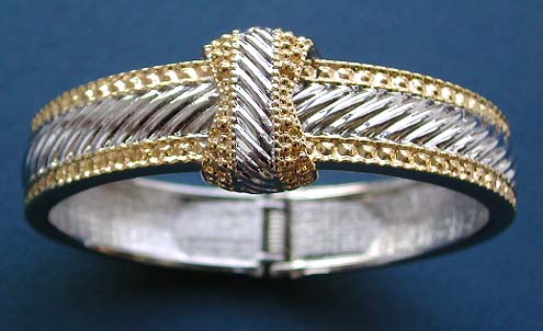 wholesale fashion jewelry catalog offer two tone fashion bangle bracelet with loop knot at centre