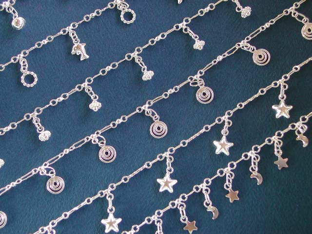 Silver anklet bracelet wholesale, assorted pattern design anklet made of 925 sterling silver