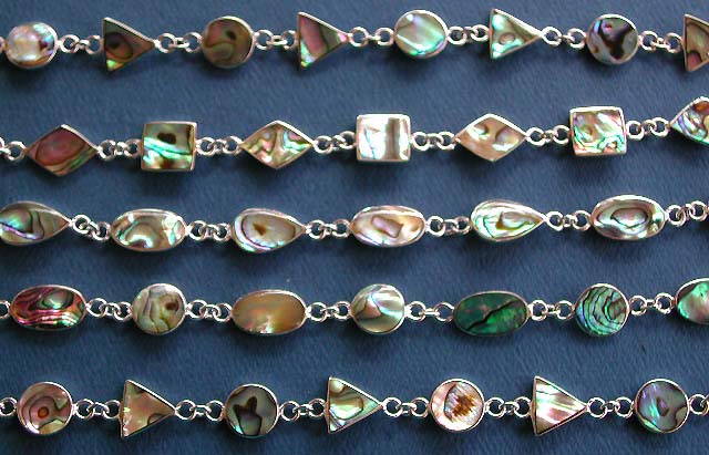 bracelet wholesale lot , solid 925 sterling silver jewelry with semi precious stone paua shell embeded bracelets