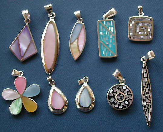 2004 trendy pendant jewelry wholesale, sterling silver pendant with seashell inlaid and assorted pattern design