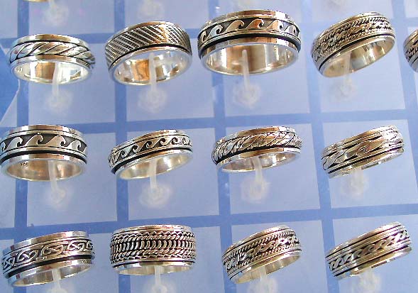 Bali wearable art supply, wide band spinning ring in assorted design and 925. sterling silver setting