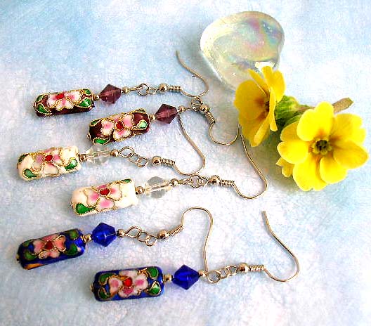 wholesale cloisonne jewelry and handcrafted cloisonne enamled earring with rhinestone beads