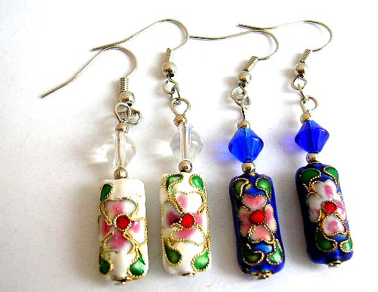 wholesale cloisonne jewelry and handcrafted cloisonne enamled earring with rhinestone beads