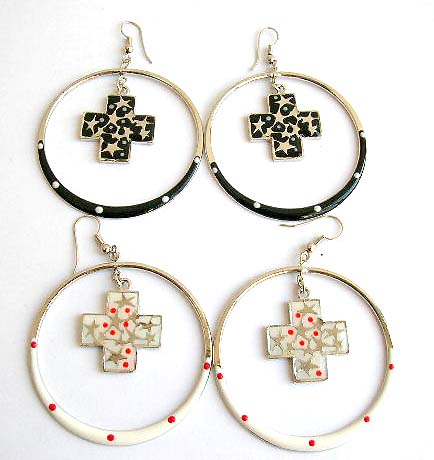 Fashion earring with color painted, lady's high-heel shoe in circle pattern design