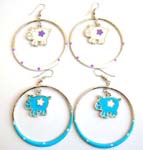 Fashion fish hook earring holding a diamond shape bead and a flower decor handmade enamel cloisonne heart love bead