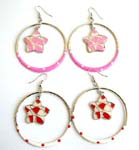 Fashion fish hook earring holding a diamond shape bead and a flower decor handmade enamel cloisonne heart love bead