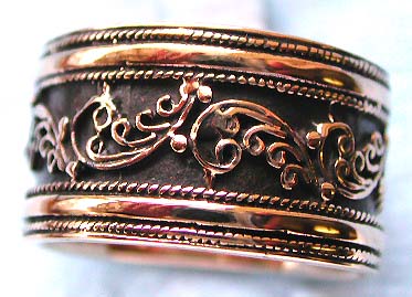 Floral art jewelry wholesaler manufacturing floral design wide band bronze ring 