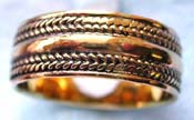 Wide band ring made of  bronze with carved-in double mini rope shape pattern decor around top and bottom